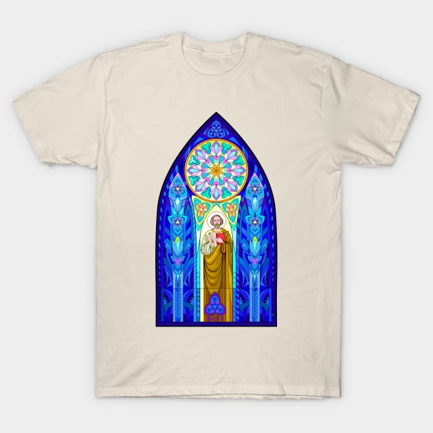 Gothic stained glass window with Peter the Apostle T-Shirt by Artist Natalja Cernecka